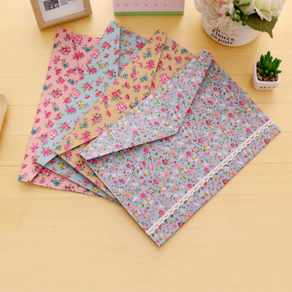 1 шт. винтажная папка с цветами хлопковая ткань на пуговицах Сумка для документов