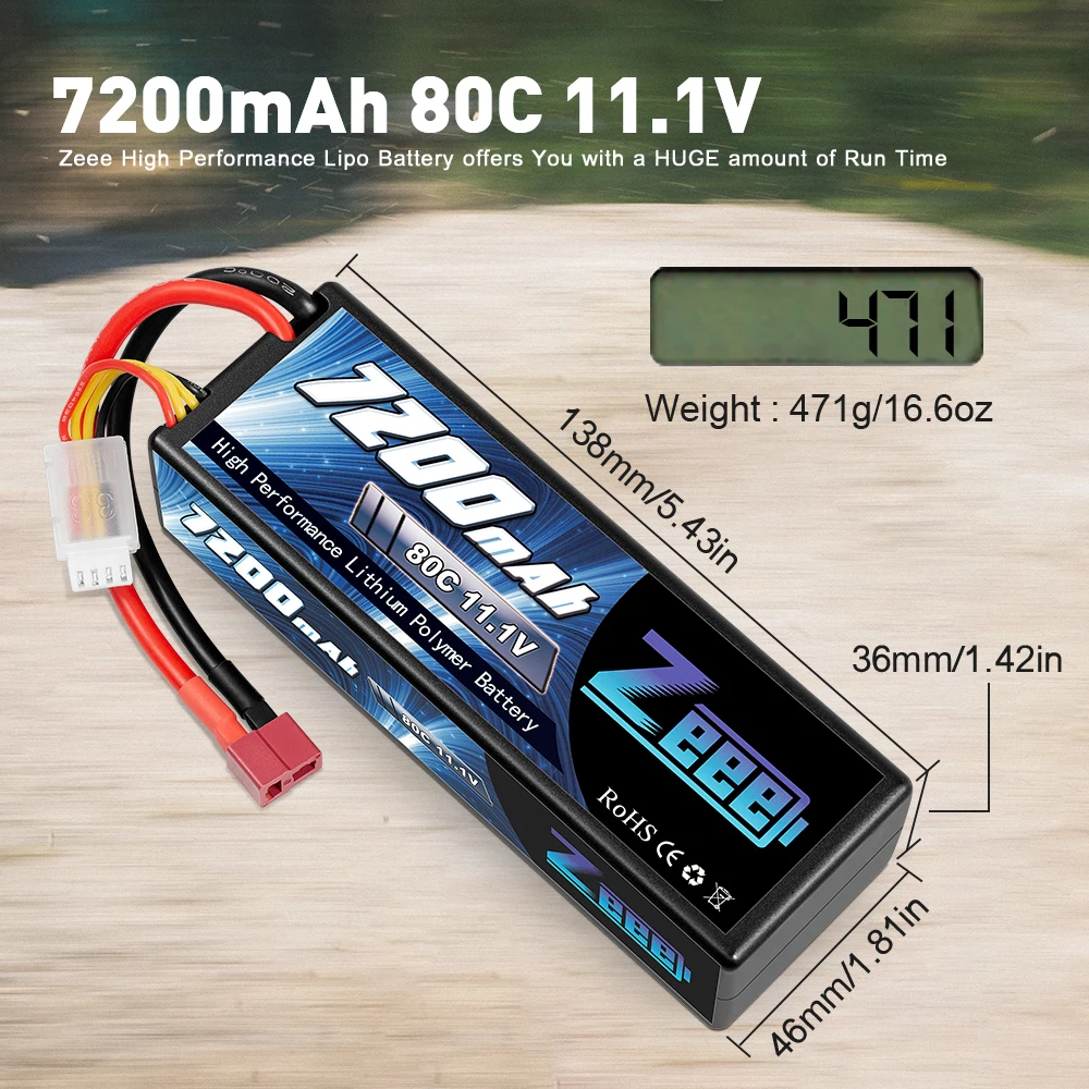 Zeee 11 1 V 7200mAh 80C Lipo батарея 3S Твердый корпус с разъемом Deans для радиоуправляемого