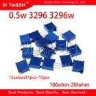 15valuesX1pcs = 15 шт 100ohm-2Mohm 0,5 w 3296 3296w переменные резисторы многооборотный Подстроечный резистор регулируемый прецизионный набор потенциометров