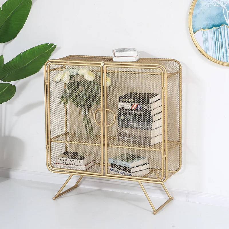Golden barbed wire Nordic bookcase with door storage shelf bedroom bedside table console |