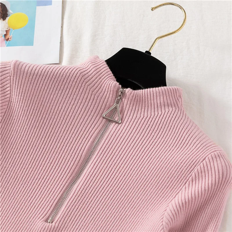 Gaganight Casual Sweater Women Autumn Winter Basic Zipper Pullover Solid Soft Knit Slim Pullovers Chic Long Sleeve Warm Jumper | Женская