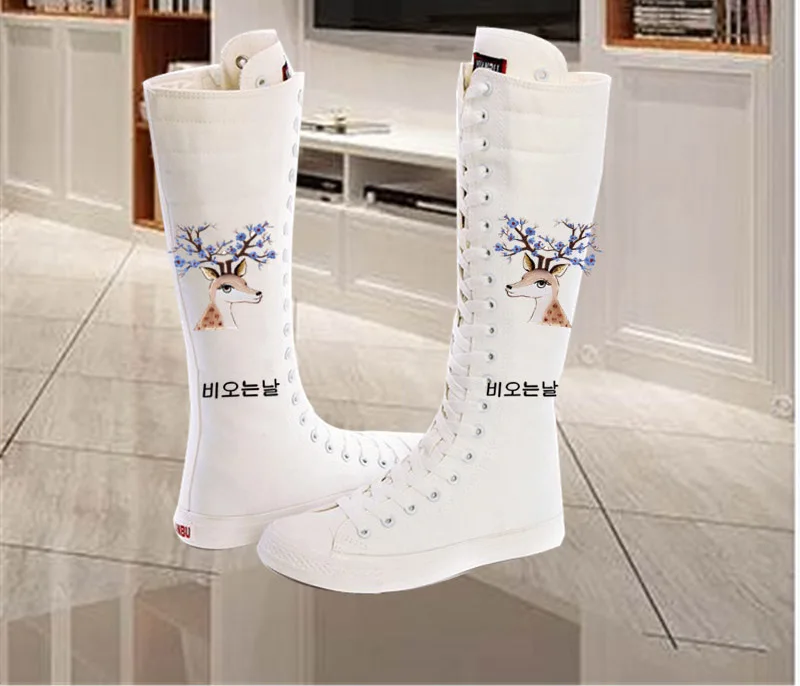 Flat 24 CXJYWMJL/женские высокие сапоги; белые сапоги до колена на платформе; черные сапоги до колена; высокие сапоги на шнуровке; джинсовые сапоги до бедра; 6857 - Цвет: Flat 24