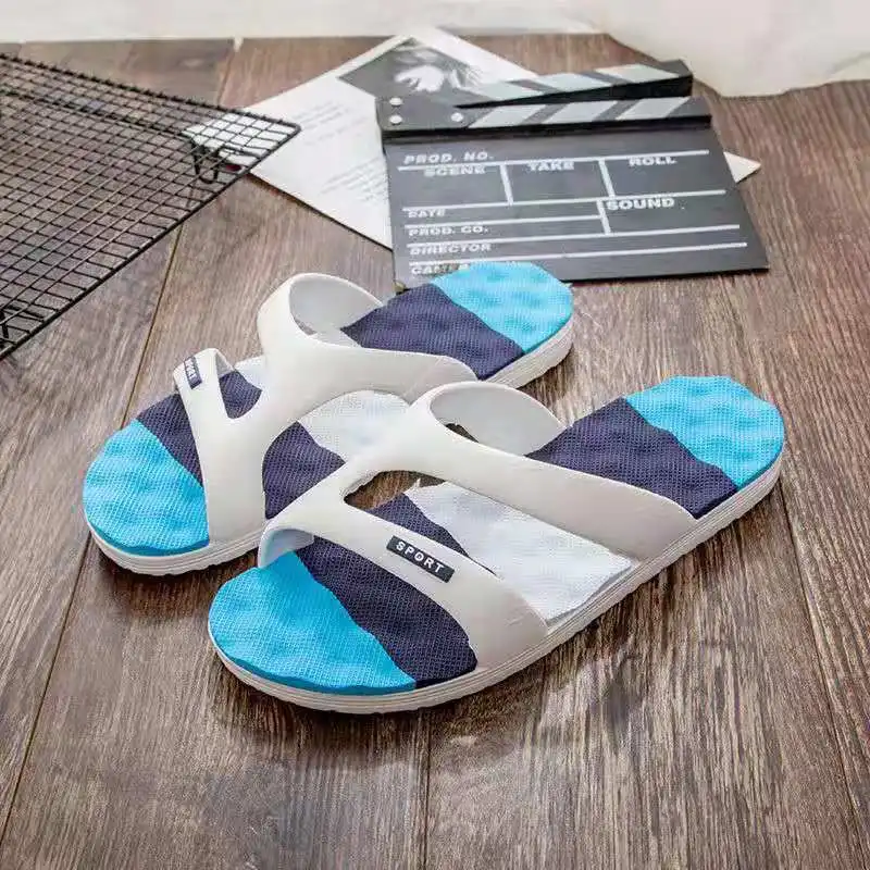

WEH Men Slippers Summer beach 2020 Slides for Men Shoes Couple Flip Flops Soft Black And White Stripes Casual Slippers Male