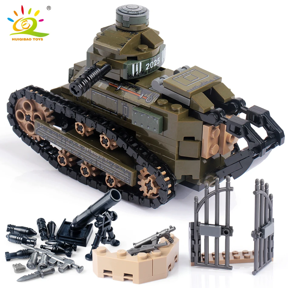 HUIQIBAO 368 шт. WW2 Renault FT17 Танк военные строительные блоки армейский солдат оружие