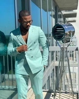 jeltonewin latest coat pant designs mint green double breasted men suit slim fit 2 piece formal tuxedo custom groom prom blazer