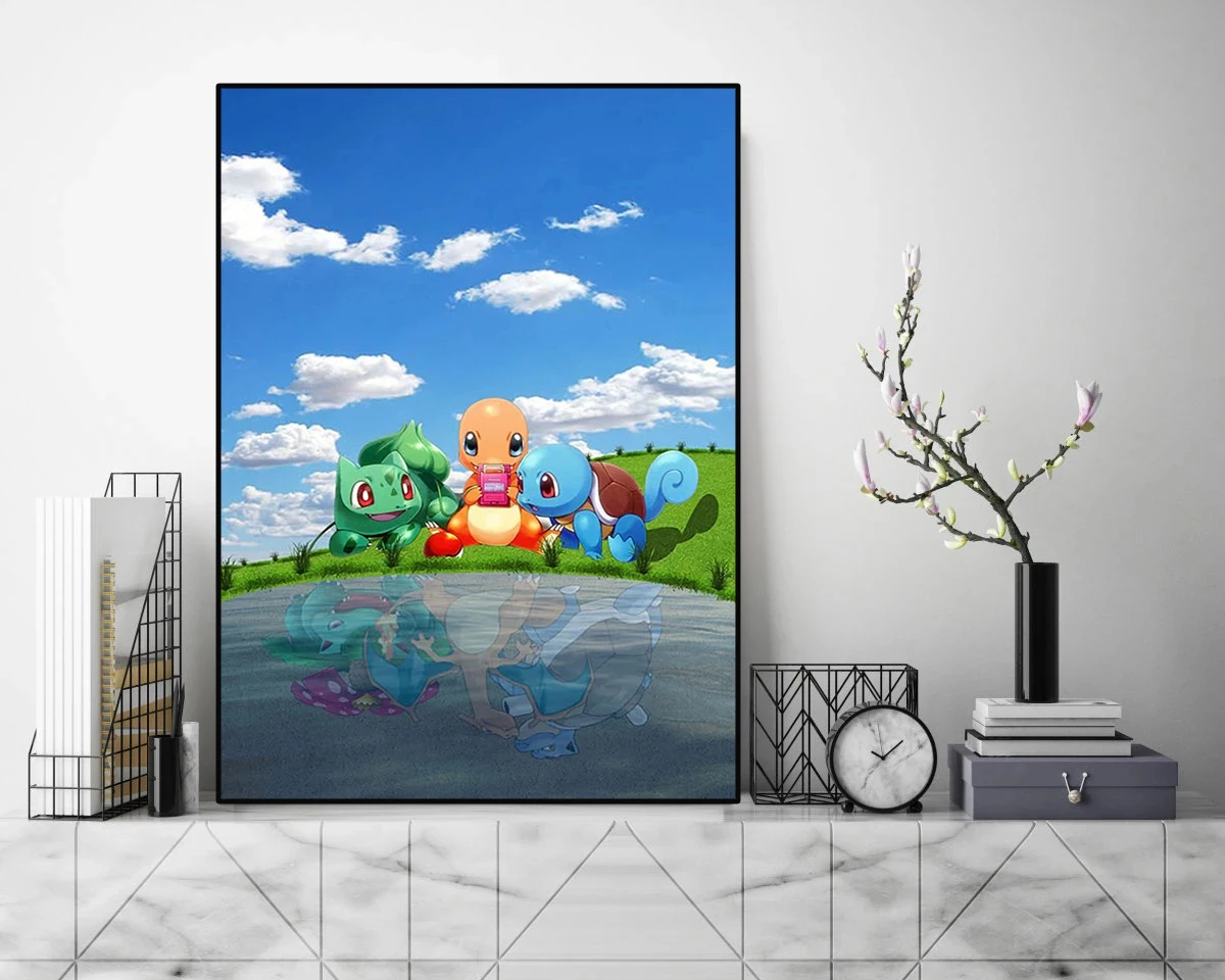 Современные Аниме Покемон играют вместе в игры HD художественные принты и плакаты