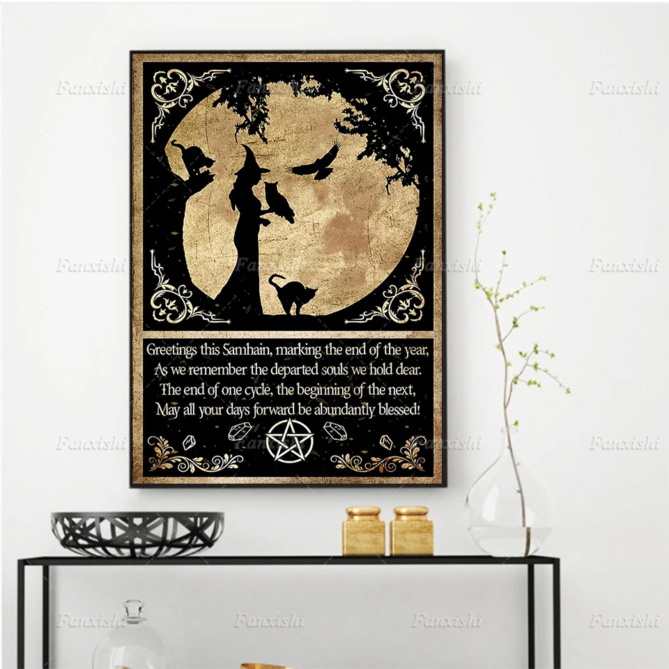 

Vintage Witch Owl And Cats Prints Posters Art Painting Retro Wall Art Canvas Modular Pictures Home Living Room Decor Unique Gift
