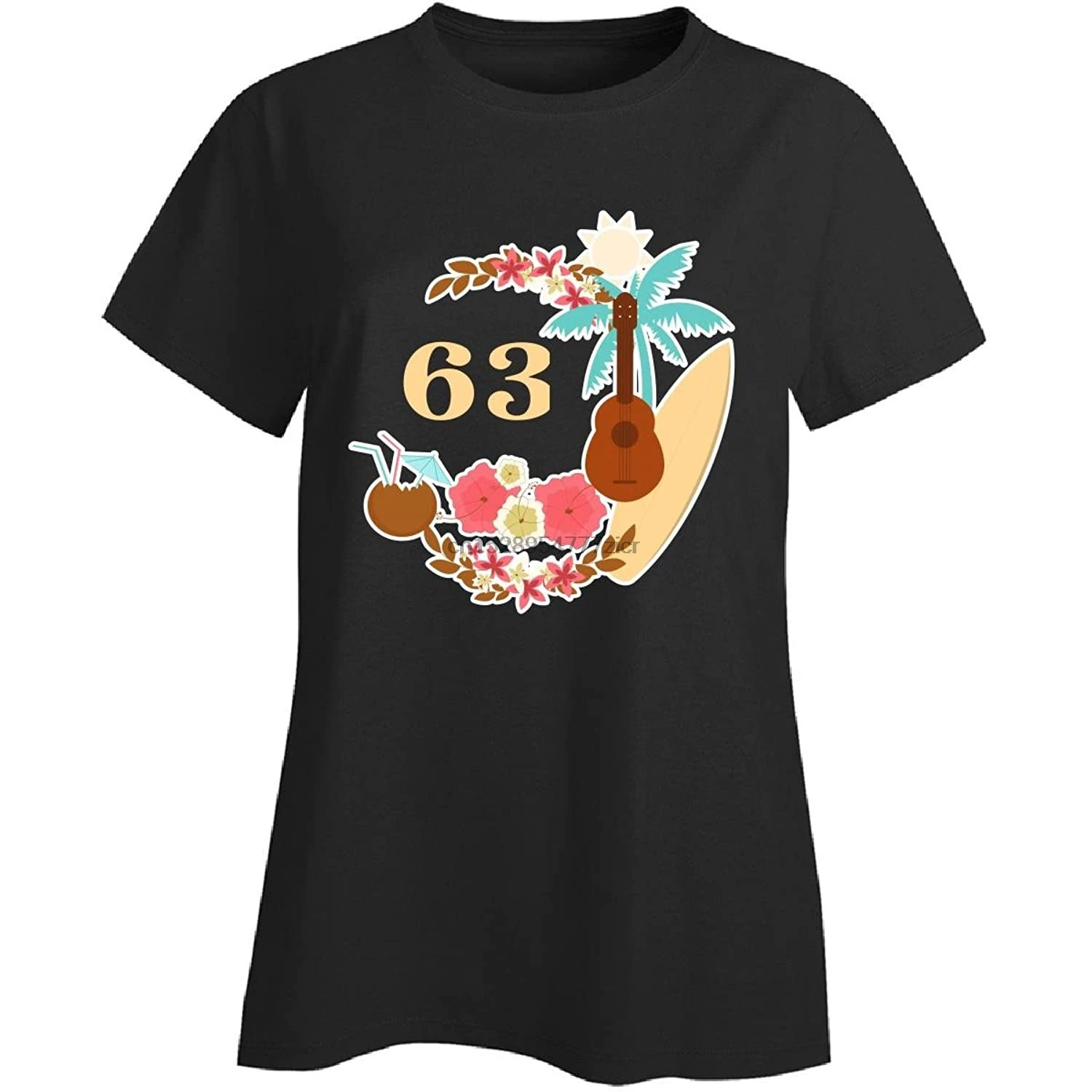 

Age 63 Years Old Luau Tiki Hawaiian Birthday - Ladies T-Shirt