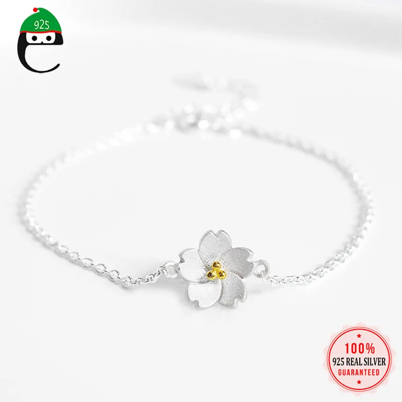 Женский браслет из серебра 925 пробы с цветком|Гибкие и жесткие браслеты| |