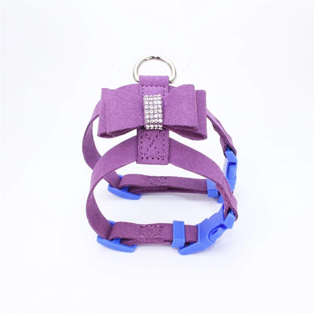 

Bling Rhinestone Pet Cat Harness Velvet Leash With Bowknot For Small Kitten Chihuahua Pink Collar Pet Products