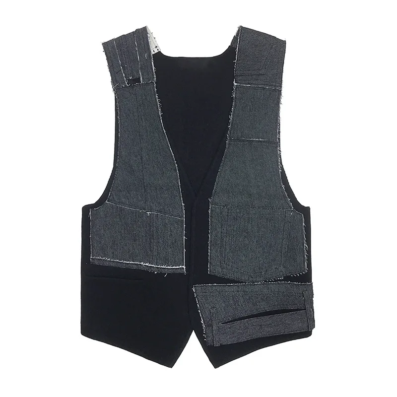 

QING MO Black White Women Casual Vest 2021 Women Denim Patchwork Vest Female Sleeveless Coat Personality ZQY6470