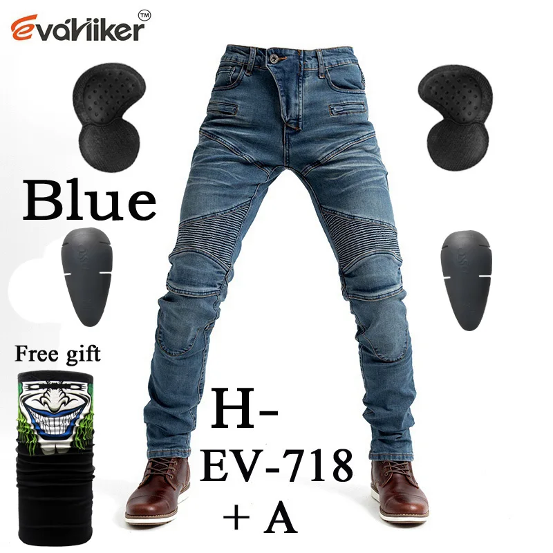 Hi-718 Blue A Новинка 718 мотоциклетные штаны Мужские штаны для мотокросса байкерские мотоциклетные джинсы Защитное снаряжение для езды на мотоцикле мотоциклетные штаны - Цвет: Hi-718 Blue A