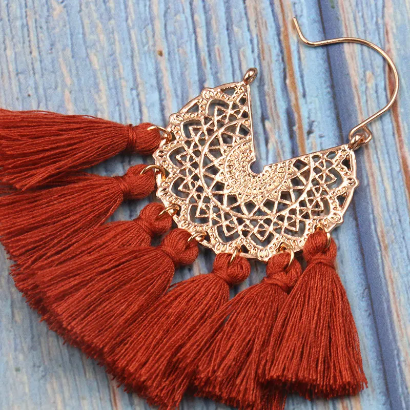 7 цветов Длинные серьги с кисточками для женщин этнические большие красные