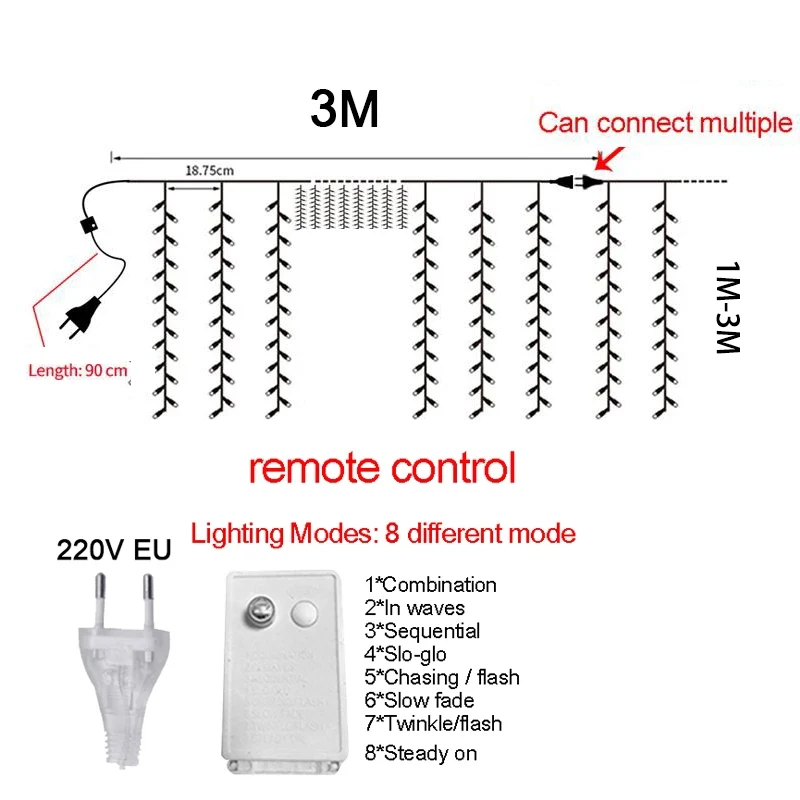 

3Mx1M / 3Mx3M LED Icicle String Light Christmas Elf Light Garland Outdoor Wedding/Party/Curtain/Garden Decoration Home