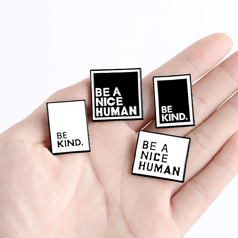 Эмалированные булавки BE KIND с цитатой индивидуальные минималистичные черные и