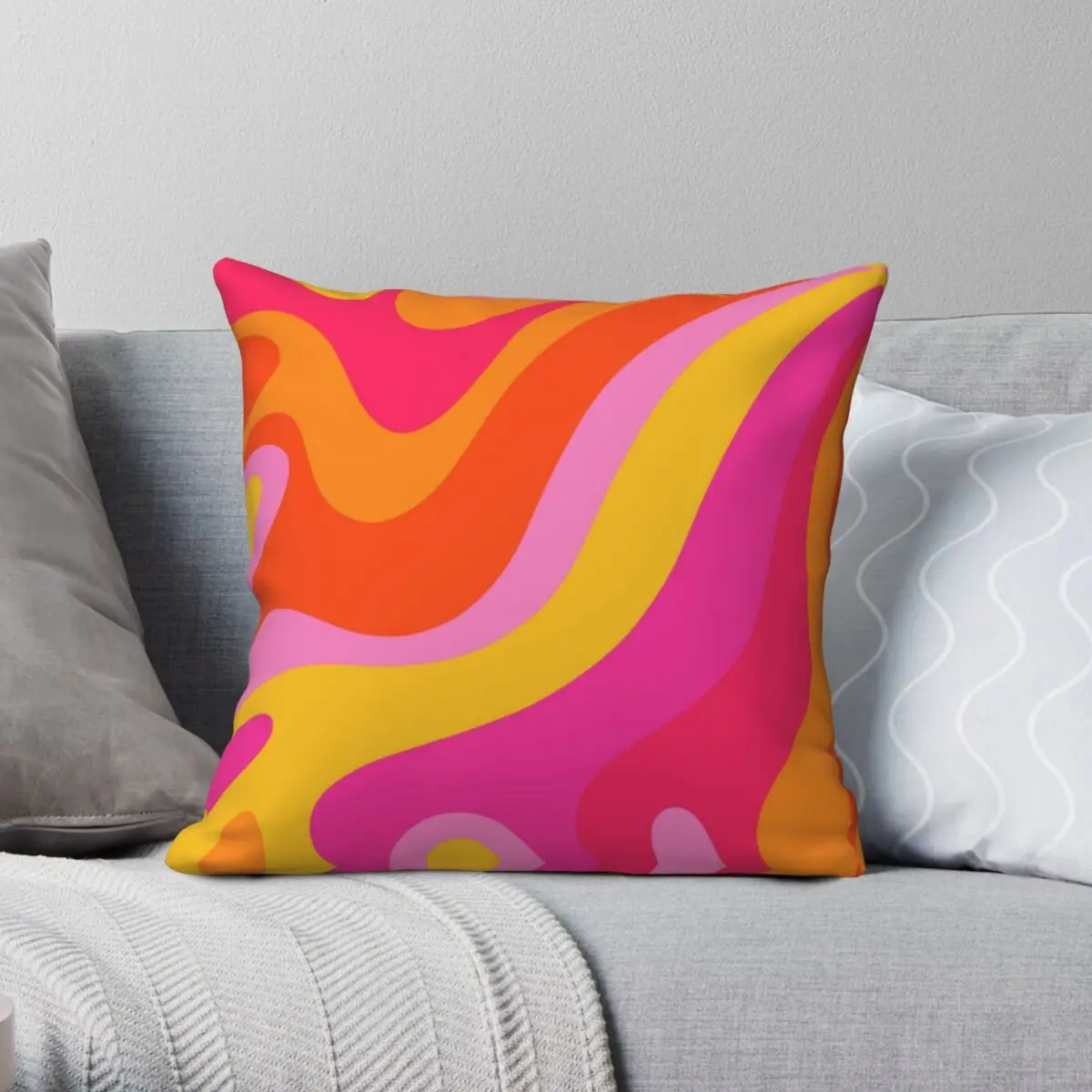 

Retro 70s Pink And Orange Swirls Square Pillowcase Polyester Linen Velvet Creative Zip Decorative Bed Cushion Cover Wholesale