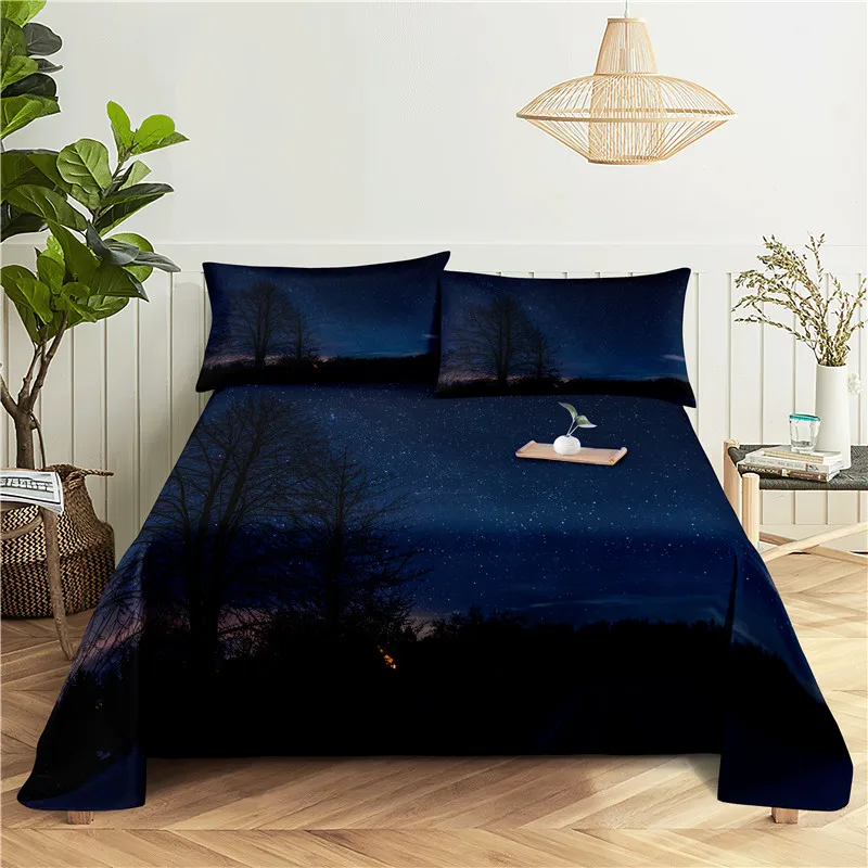 Beautiful Night Scene Bedding Sheet Home Digital Printing Polyester Bed Flat With Pillowcase Print | Дом и сад