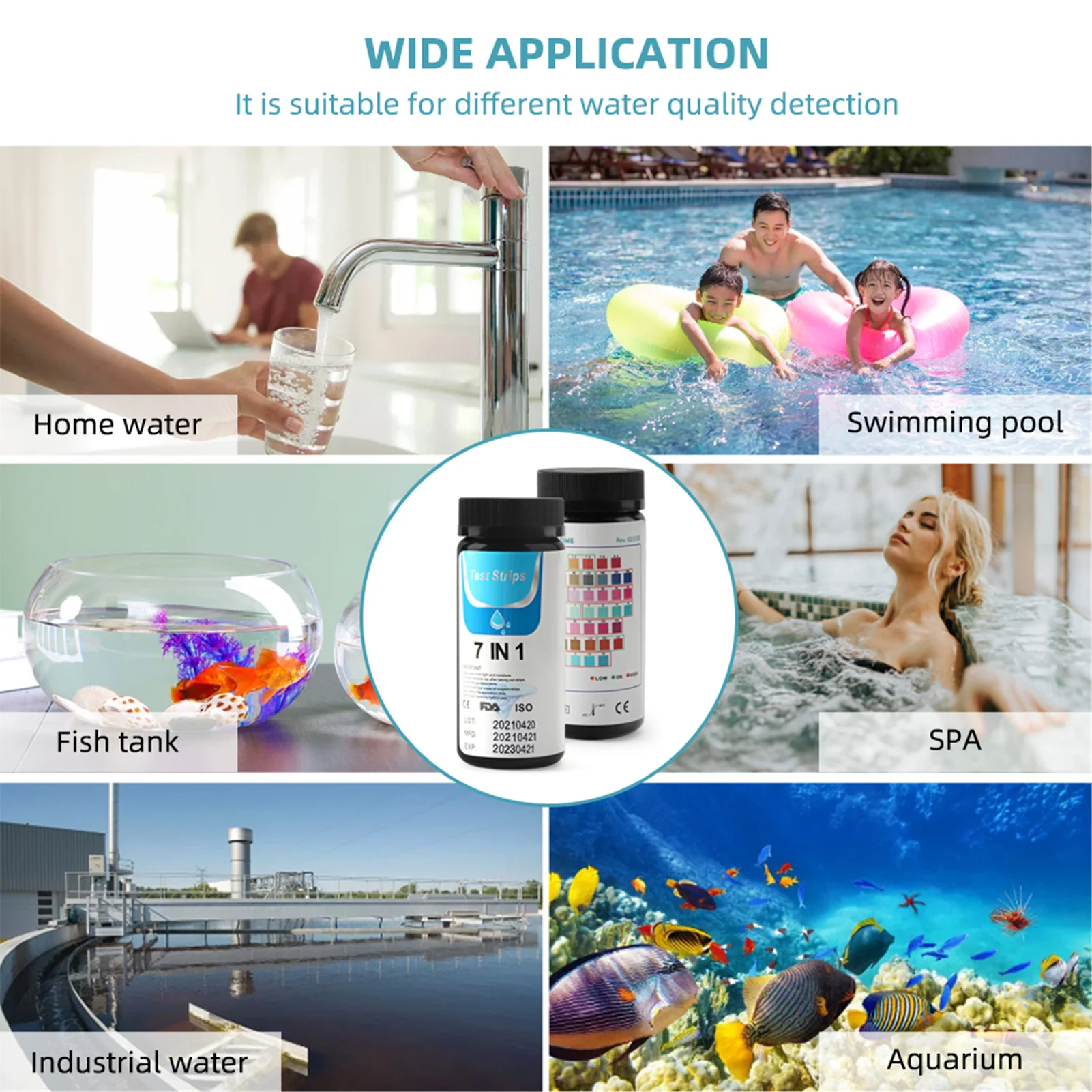 

KKmoon 7-in-1 Test Strips Spa and Pool Test Strips Tester Testing Kit for Total Hardness/Total Chlorine/Free Chlorine/Bromine