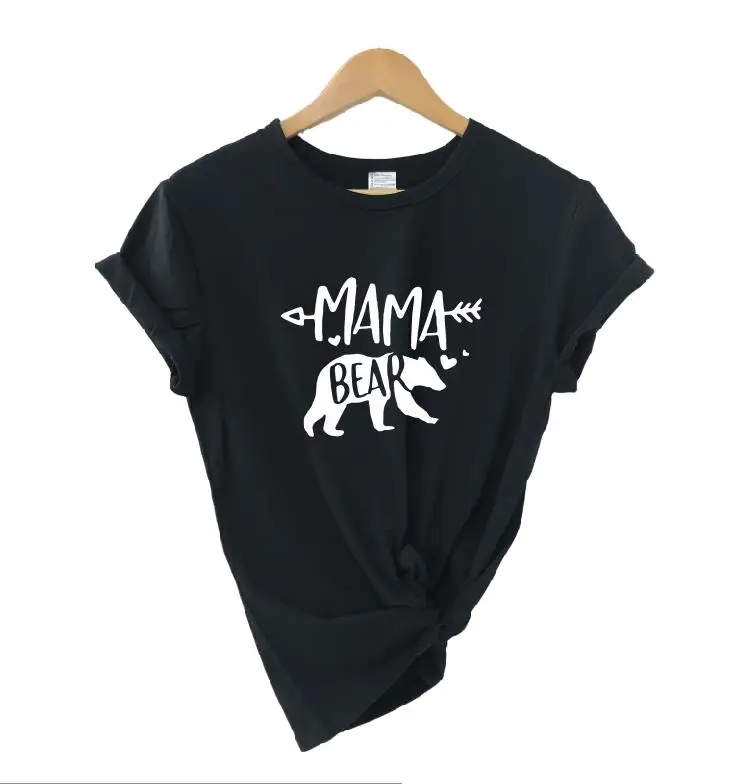 black t white MAMA Одинаковые футболки для всей семьи с изображением медведя, мамы, медведя, папы, медведя, футболки, повседневные футболки с короткими рукавами для маленьких девочек, хлопковые футболки, Прямая поставка - Цвет: black t white MAMA