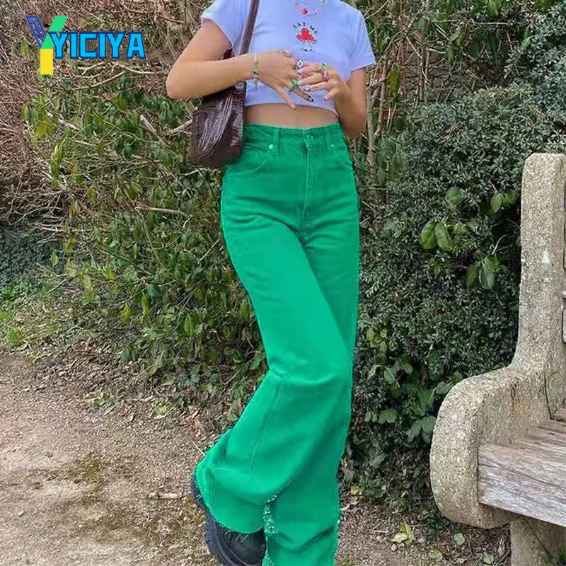 

YICIYA Loose Street Hot Girl High Waist Pants 2021 European and American New Color Fashion Slim Retro Wide Leg Jeans Women,met