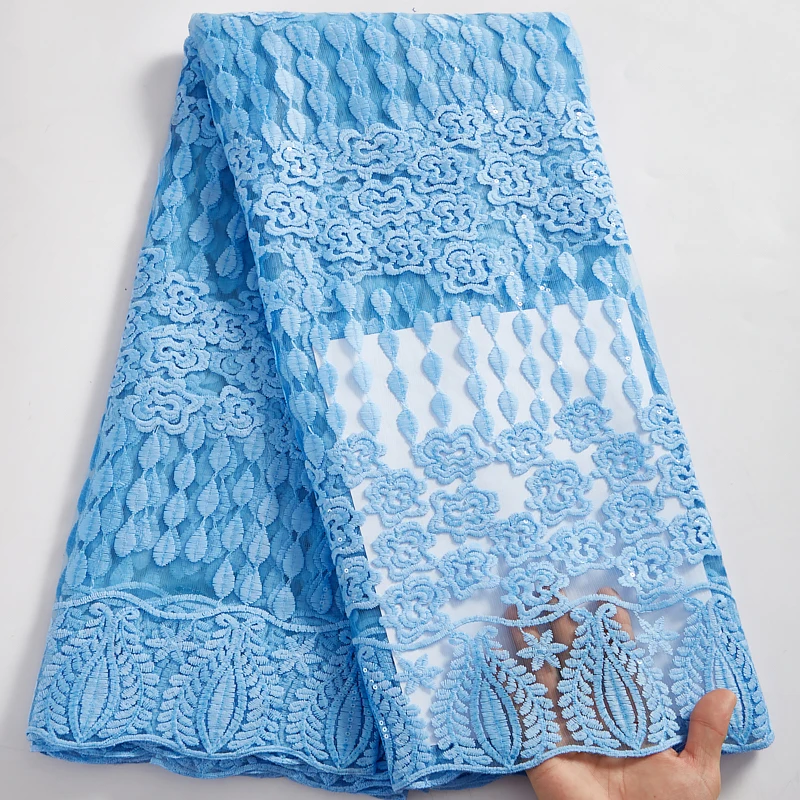 

Африканская кружевная ткань 2021 Высококачественная кружевная французская небесно-голубая Тюлевая Ткань для шитья вышивки платья для женщи...