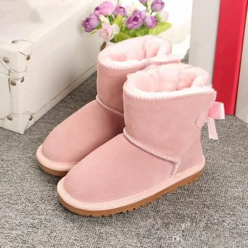 5062 Pink Брендовые Новые теплые зимние ботинки для девочек, зимняя детская обувь, ботинки для девочек, кожаные ботинки с бантом для детей, зимняя обувь - Цвет: 5062 Pink