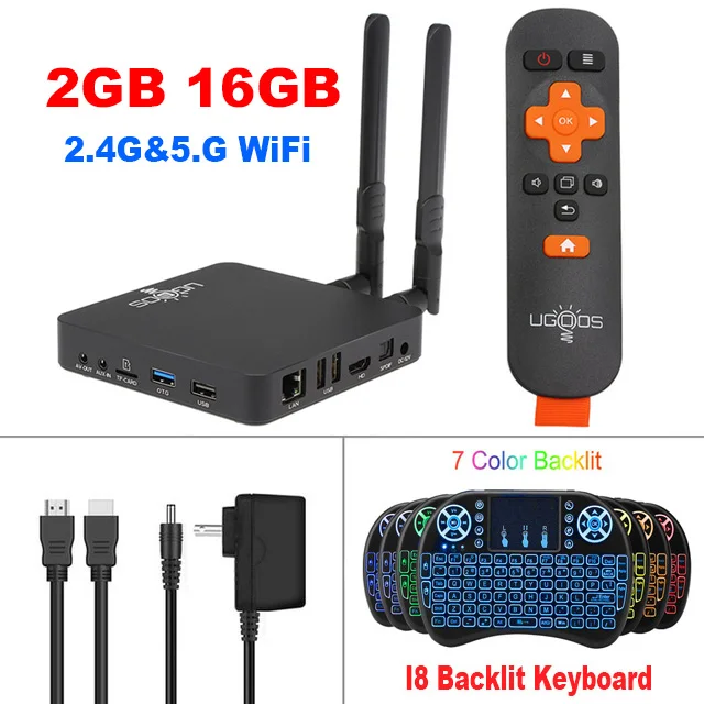 2G16G-I8 Keyboard UGOOS AM6 Android 9,0 Smart tv Box S922X DDR4 2 Гб ОЗУ 16 Гб ПЗУ 2,4G и 5G WiFi 1000M LAN BT5.0 4K HD Домашний медиаплеер телеприставка - Цвет: 2G16G-I8 Keyboard