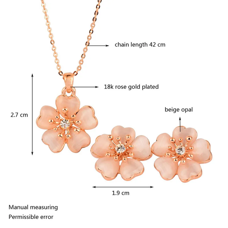 

SINLEERY Charm Opal Stone Plum Flower Necklace Earrings Jewelry Sets For Women Wedding Party Rose Gold Color Tz153 SSP