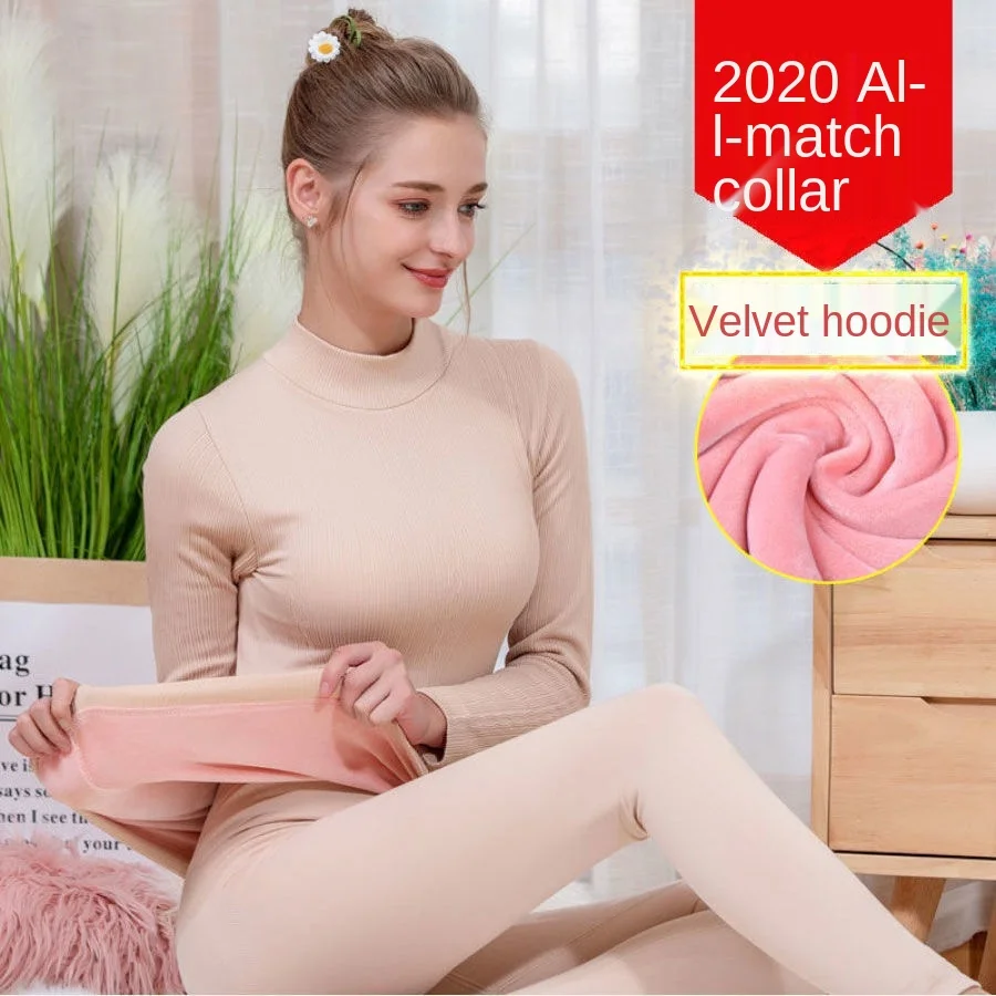Ladies mid-high collar thermal underwear velvet padded top tight-fitting body autumn clothes one velvet winter bottoming sweater