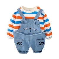 new spring autumn baby boys girls clothes suit children striped t shirt overalls 2pcsset toddler sports costume kids tracksuits