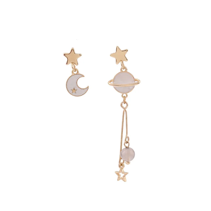 

2020 New Korean Asymmetric Clip On Earrings For Women Trendy Moon Star Planet Drop Earring Pendientes Cute Girl Gifts Jewelry