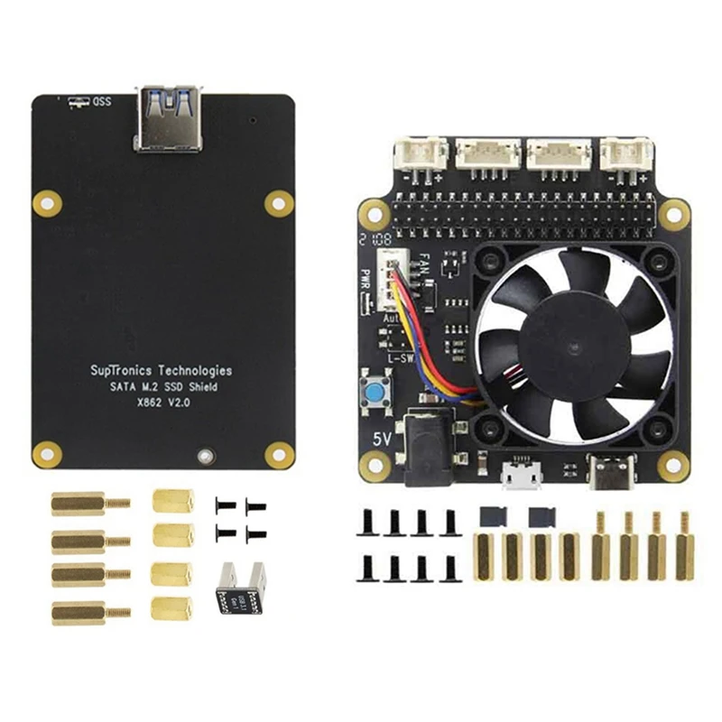 

X857 V2.0 MSATA SSD Expansion Board+X735 V2.5 Power Management&PWM Cooling Fan Board for Raspberry Pi 4B