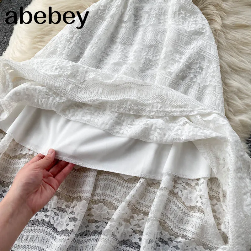 

Women Sweet French Lace Dress Square Collar Short Sleeve Sashes A-line Dresses Summer Fashion Streetwear Midi Dress