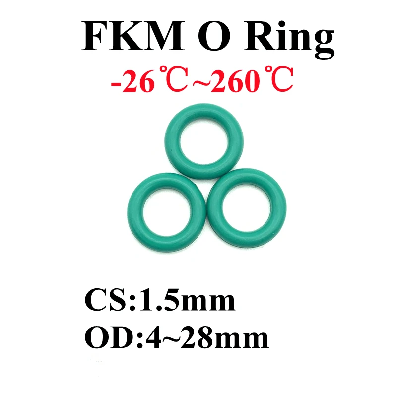 

50 шт. зеленые фторрезиновые уплотнительные кольца FKM CS 1,5 мм OD 4 ~ 28 мм уплотнительная прокладка изоляционное масло устойчивое к высоким темпе...