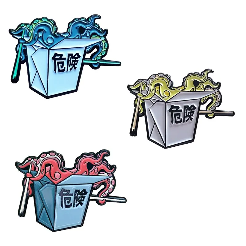 

Cartoons Chinese Style Octopus Takeout Box Brooch Pins Enamel Metal Badges Lapel Pin Brooches Jackets Jeans Fashion Accessories