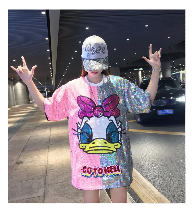 Платье с пайетками круглым вырезом Футболка: Серебряный розовый Дельта Сигма