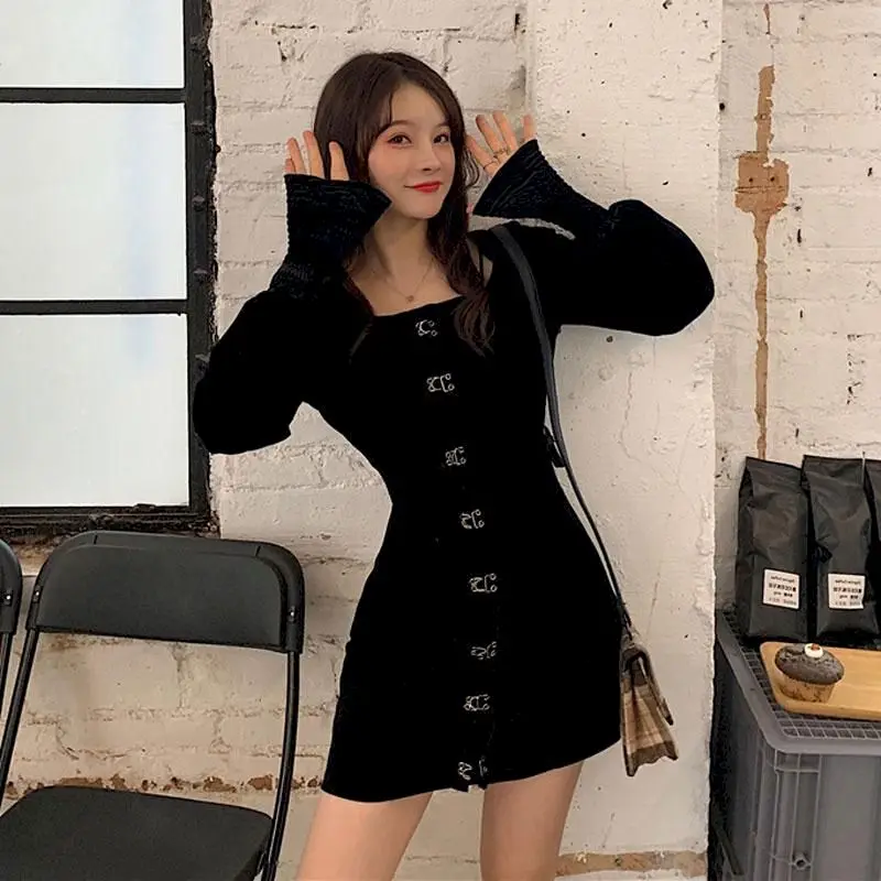 

2021 Summer Sexy Dress Women Clothing Goth Party Dress Gothic Plus Size Vintage Harajuku Korean Night Club Long Sleeve Draw Back