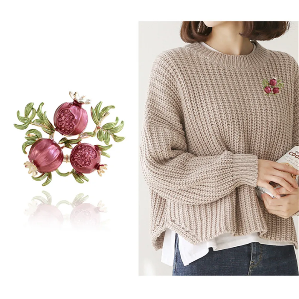 Симпатичная красная эмалированная брошь гранатовая Осенние фрукты для женщин