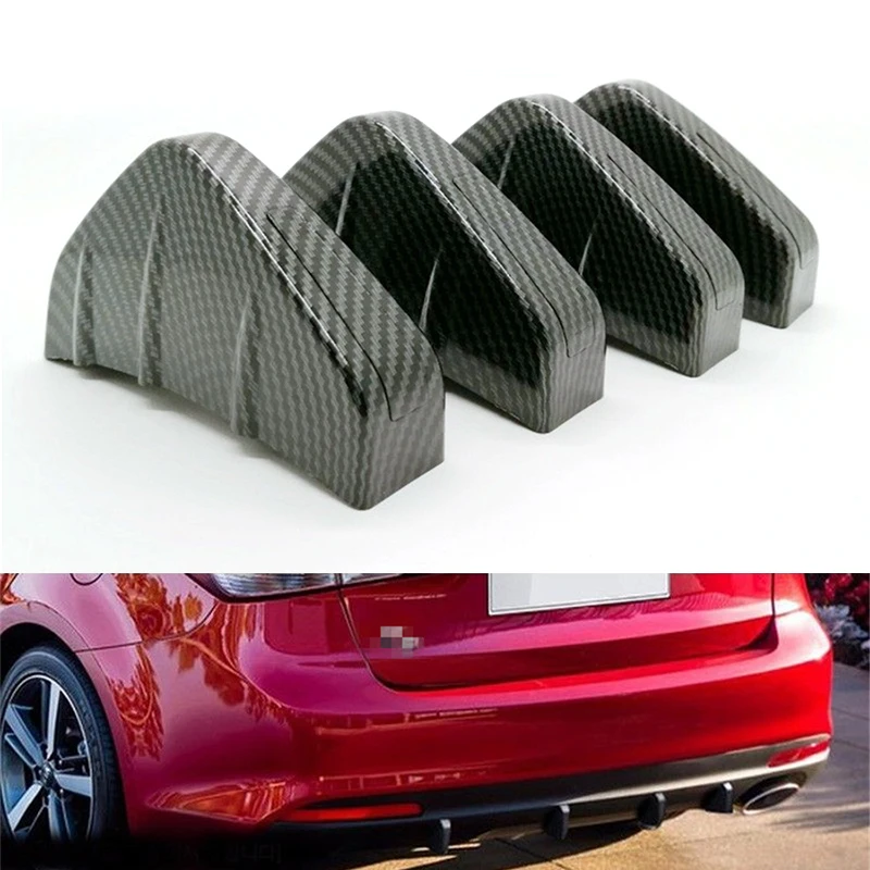 

4Pcs Car Rear Shark Fin Diffuser Carbon Fiber Style Molding Point Garnish Spoiler Protector Cover Universal