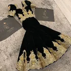 Вечернее платье из вельвета с аппликацией, черное, для выпускного вечера, 2021