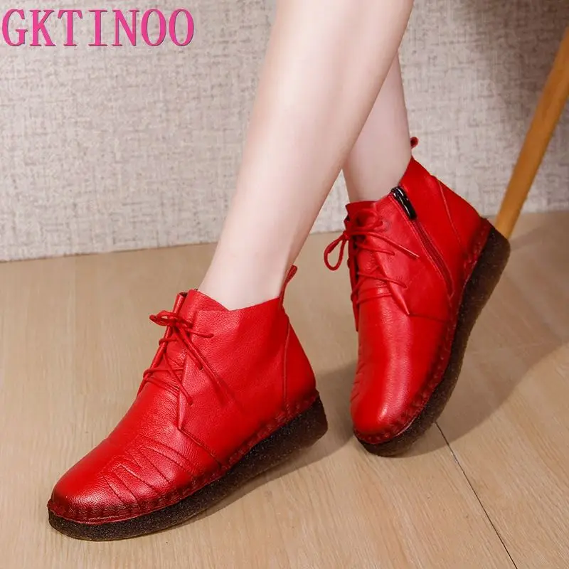 Женские ботинки в стиле ретро GKTINOO ручной работы на плоской подошве из