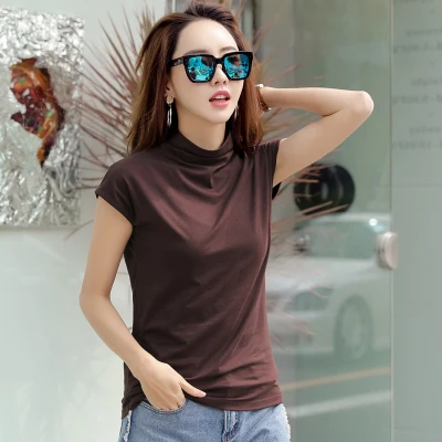 

New Summer T Shirt Women Knitted Casual Short Sleeves Top O-Neck Tshirt Slim Kintwear Female T-shirt navy blue