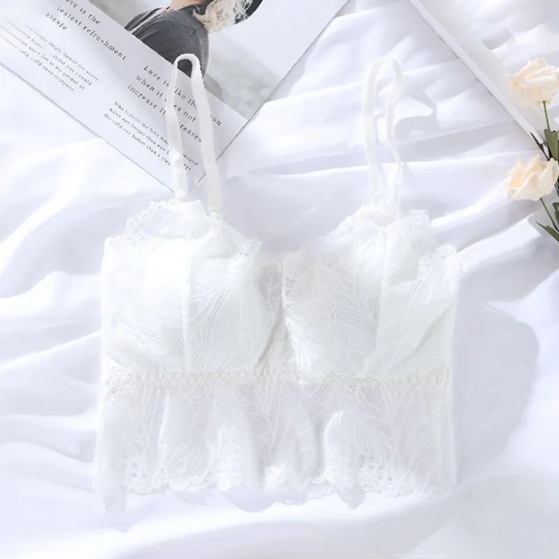 

New Lace Camisole Women Sexy Tube Top Fashion Japanese Girl Chest Strap Wire Free Bra Embroidery Floral Tank Top