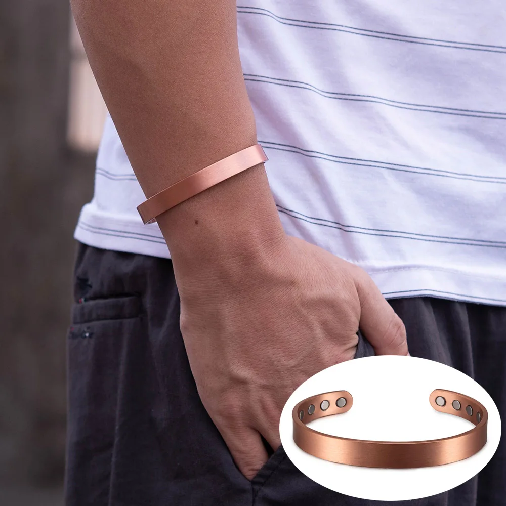 

Matte Copper Bracelet Men Magnetic Arthritis Adjustable 8pcs Magnets 10mm Men Cuff Bracelet Magnetic Energy Bracelet for Men