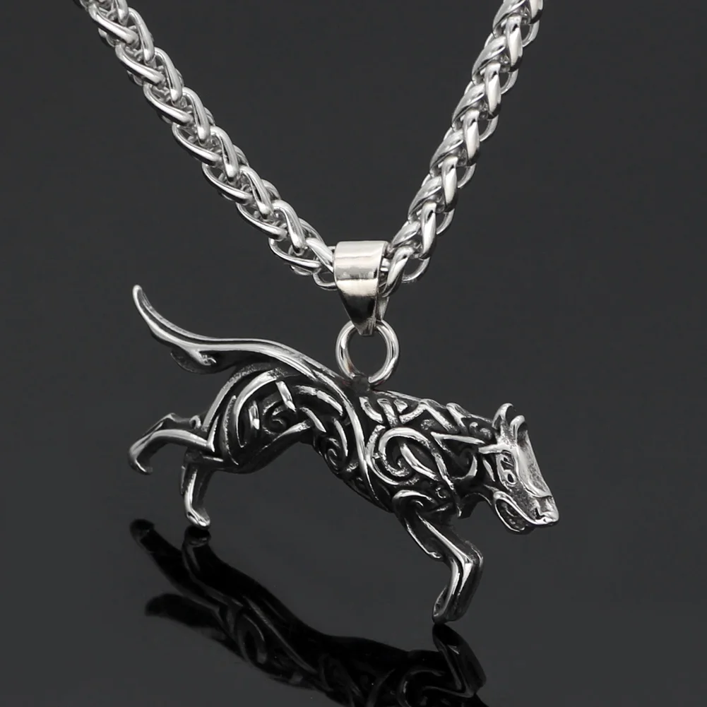 Мужское ожерелье Viking из нержавеющей стали Geri и Freki Knot Wolf с подарочной сумкой Valknut |