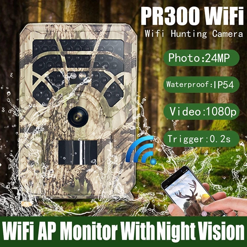 

PR300A Wifi Hunting Camera 24MP Wildlife Trail Camera PIR Infrared Night Vision Wireless APP Surveillance Scouting Photo Traps