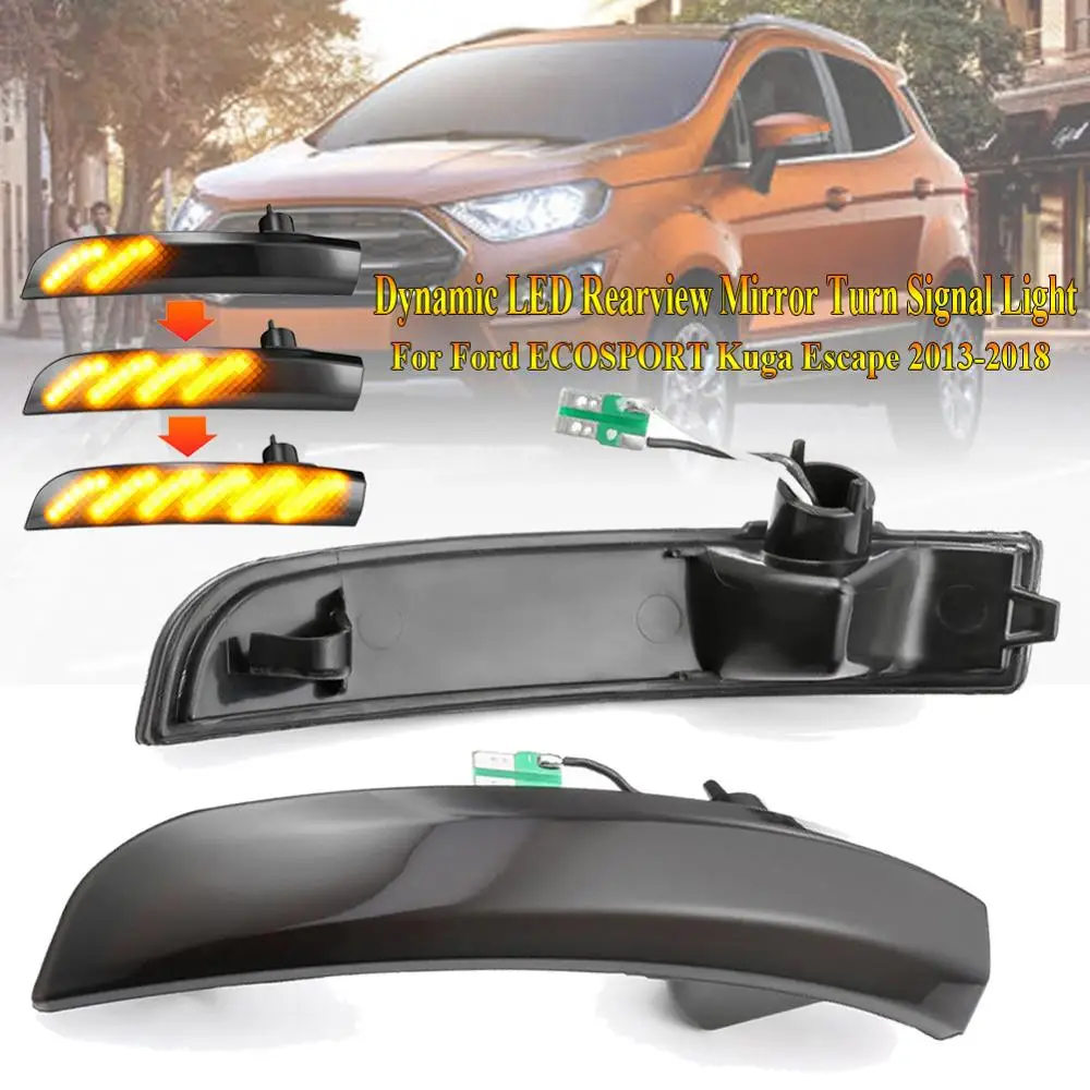 

2pcs Smoke Dynamic LED Rearview Mirror Turn Signal Light For Ford ECOSPORT Kuga Escape 2013-2018 Side Mirror Indicator Blinker