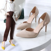 2021 summer new patent leather pointed toe shallow hollow high heels stiletto single shoes baotou womens shoes