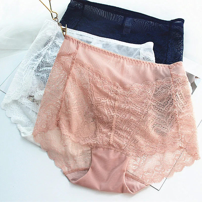 Кружевные трусики с завышенной талией женские Соблазнительные хлопковые