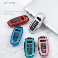 hot sale soft tpu carbon fiber texture car key case cover for audi a6l a7 a8 q8 e tron c8 d5 2019 2020 car key shell accessories